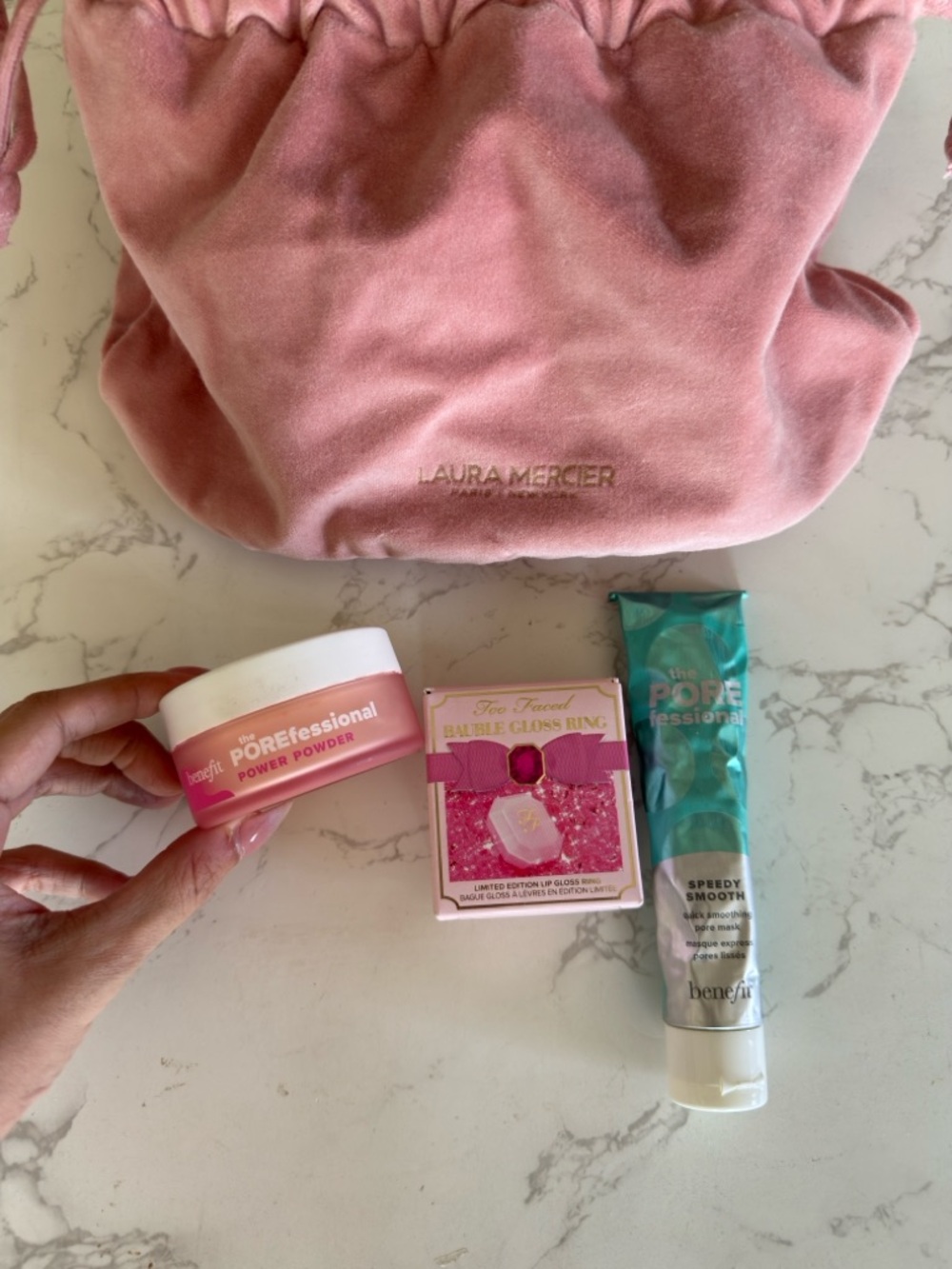 Benefit cosmetics & TOO FACED BUNDLE + Pink Velvet Makeup Pouch